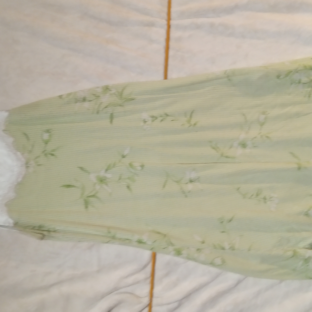 Elegant Green and White Chemise with Floral Sheer Design